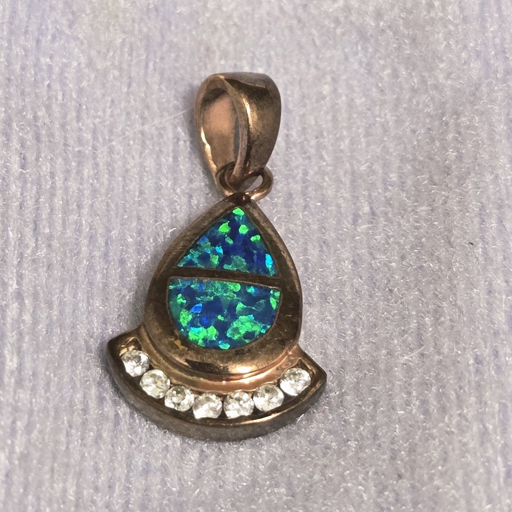 Fire Opal Inlay Mystic Topaz CZ 925 Sterling Silver‎ Pendant Lab Created Stones